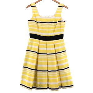 Julian Taylor Womens Dress Fit & Flare Sleeveless 10 Yellow Stripe Square Pleats